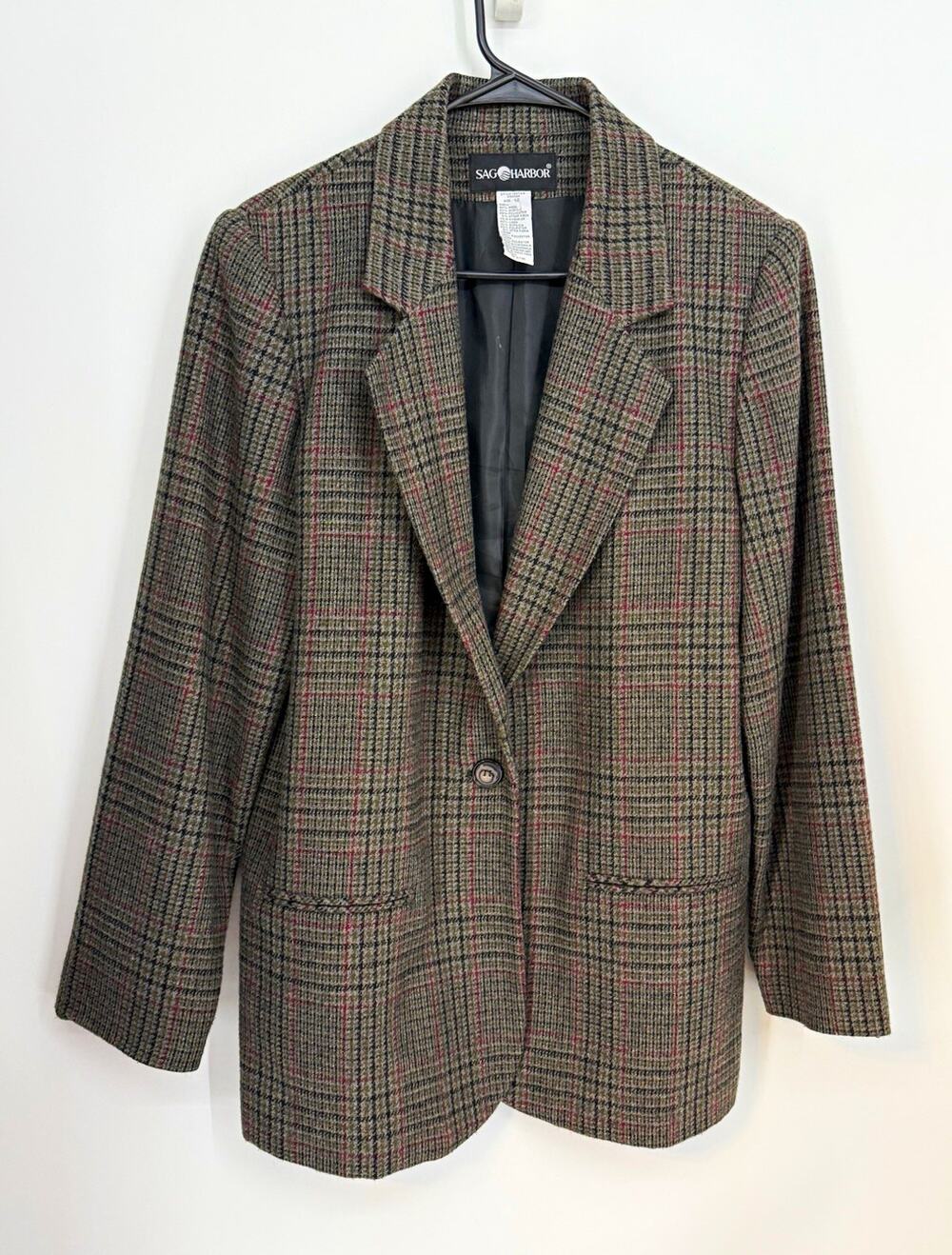 Sag Harbor Plaid Blazer Womens Dark Academia Grandpa Core Oversized Jacket Sz 12